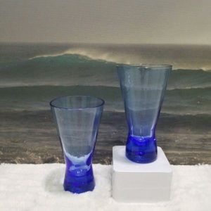 New $36 Martell Cognac Shot Drink Glasses Blue Clear Classy Handmade Logo Glass